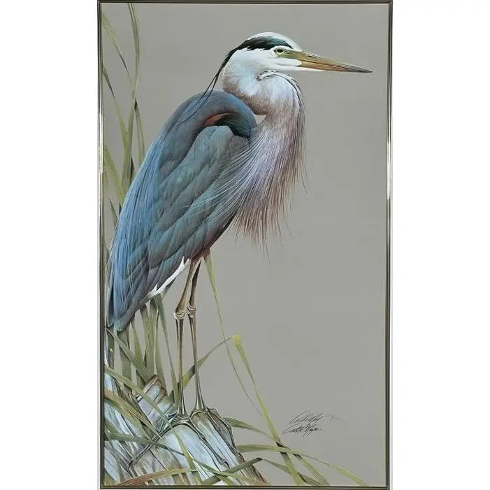 Art LaMay Signed Limited Edition Bay Blue Heron Gold Gilt Framed Giclee
