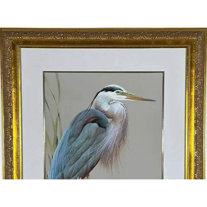Art LaMay Signed Limited Edition Bay Blue Heron Gold Gilt Framed Giclee