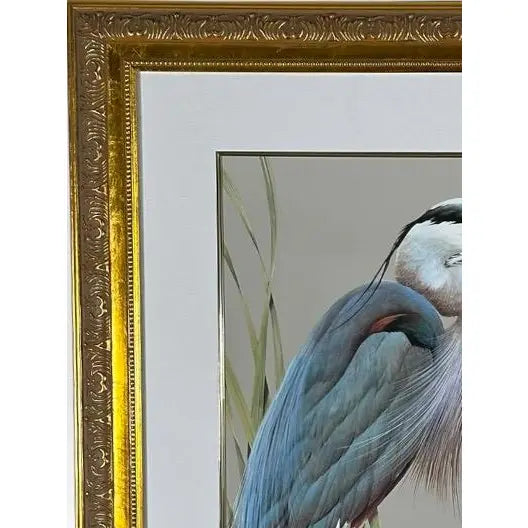 Art LaMay Signed Limited Edition Bay Blue Heron Gold Gilt Framed Giclee