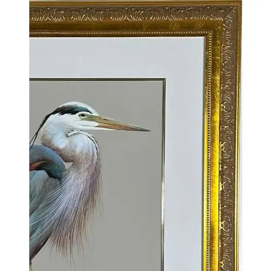 Art LaMay Signed Limited Edition Bay Blue Heron Gold Gilt Framed Giclee