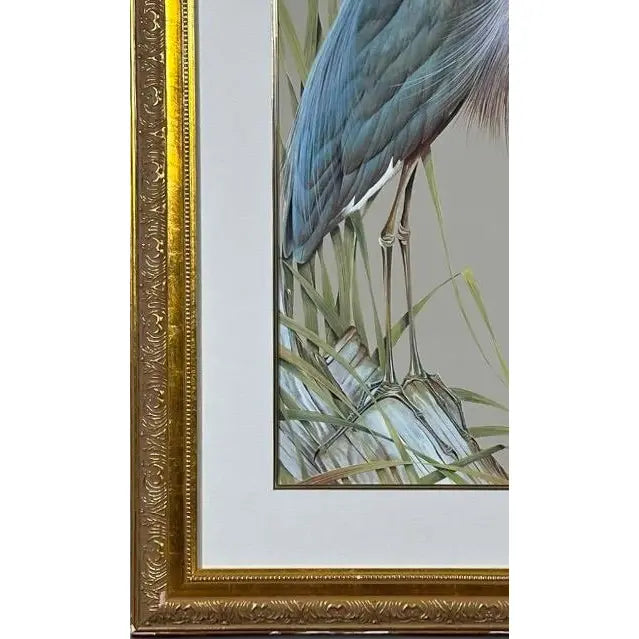 Art LaMay Signed Limited Edition Bay Blue Heron Gold Gilt Framed Giclee