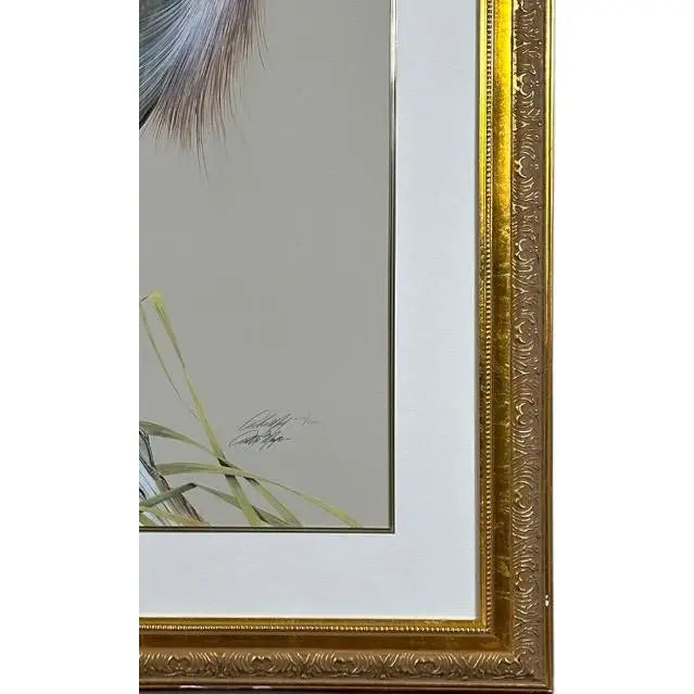 Art LaMay Signed Limited Edition Bay Blue Heron Gold Gilt Framed Giclee