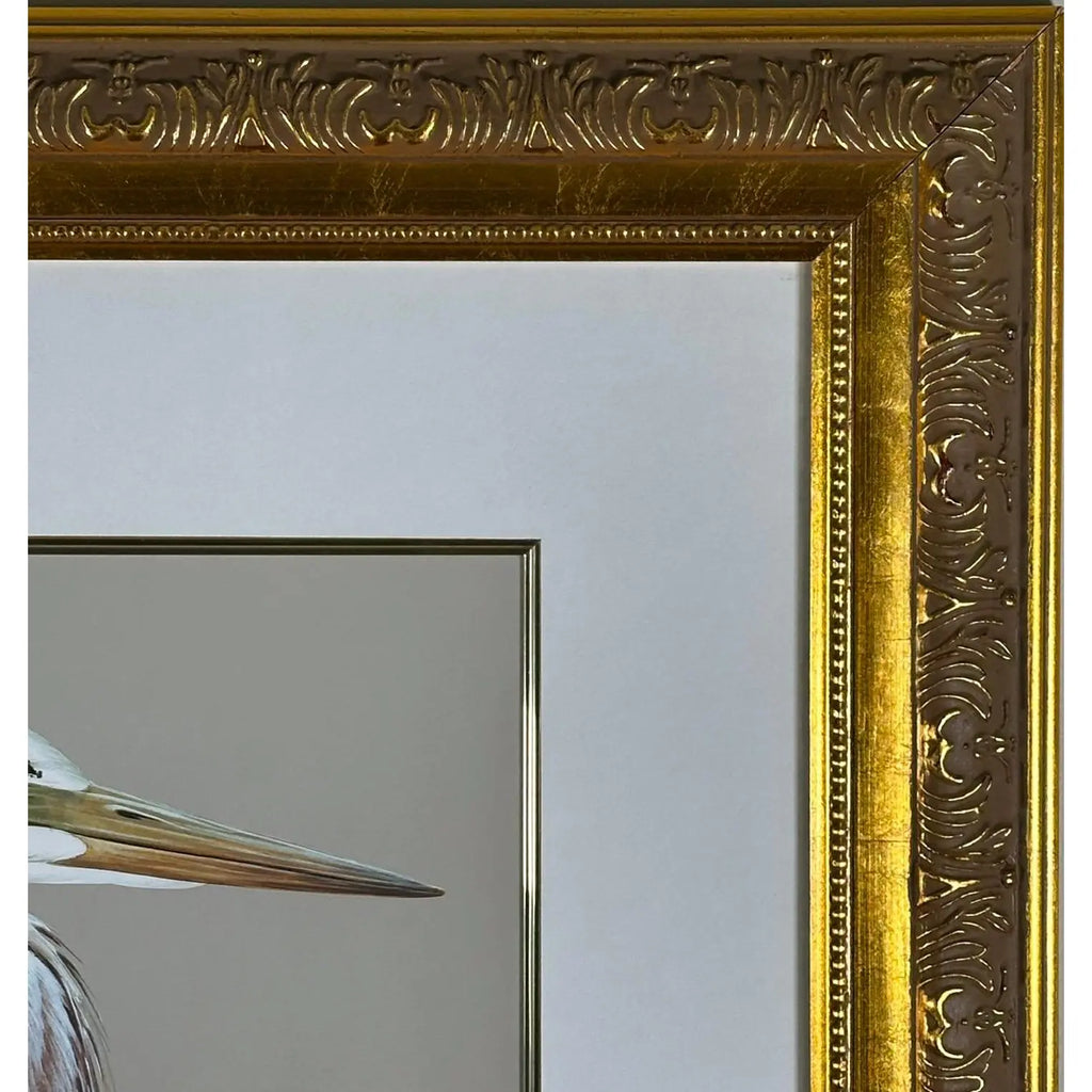 Art LaMay Signed Limited Edition Bay Blue Heron Gold Gilt Framed Giclee