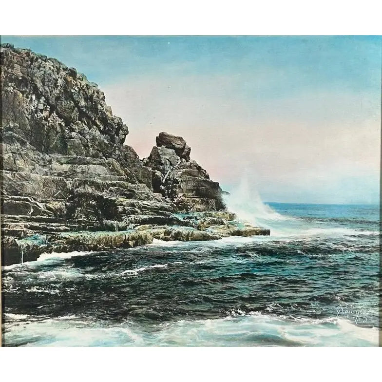 Charles Henry Sawyer Signed Lacquered Hand Colored Photograph Bald Head Cliff Maine