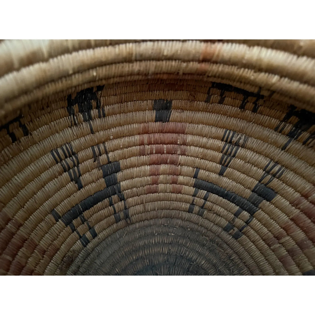 Monumental 17” Polychrome Pima Akimel Oodham in the Style of Native American Olla Basket Rare Dual Register Human and Deer Motif Willow Devils Claw & Yucca Root