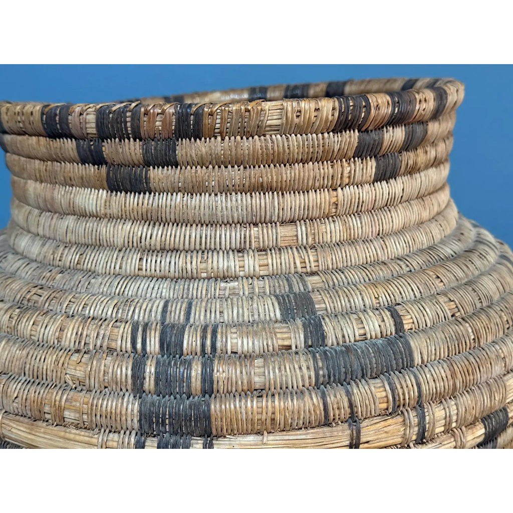 Monumental 17” Polychrome Pima Akimel Oodham in the Style of Native American Olla Basket Rare Dual Register Human and Deer Motif Willow Devils Claw & Yucca Root