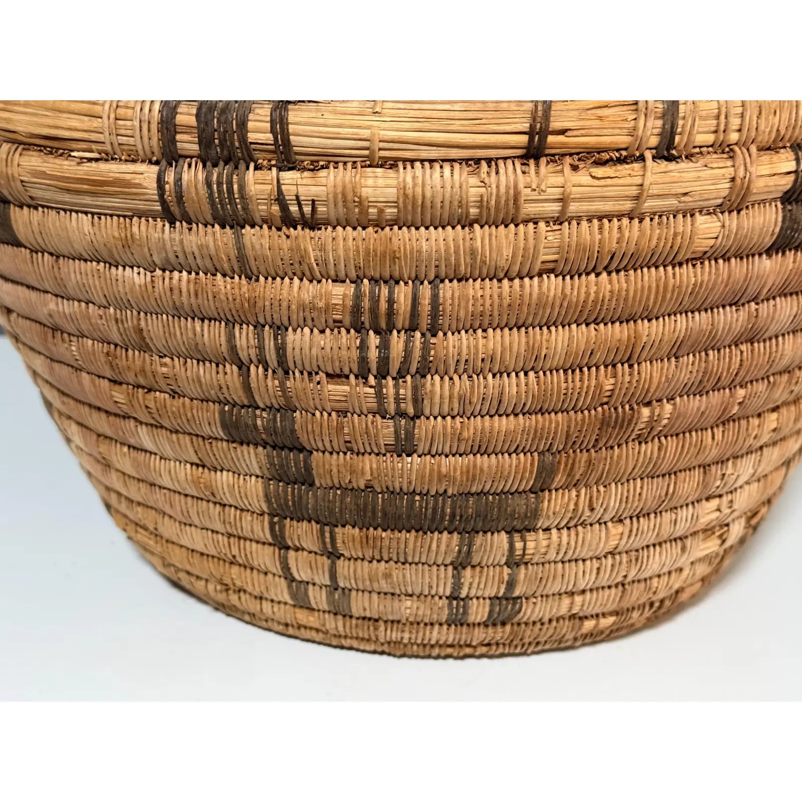 Monumental 17” Polychrome Pima Akimel Oodham in the Style of Native American Olla Basket Rare Dual Register Human and Deer Motif Willow Devils Claw & Yucca Root