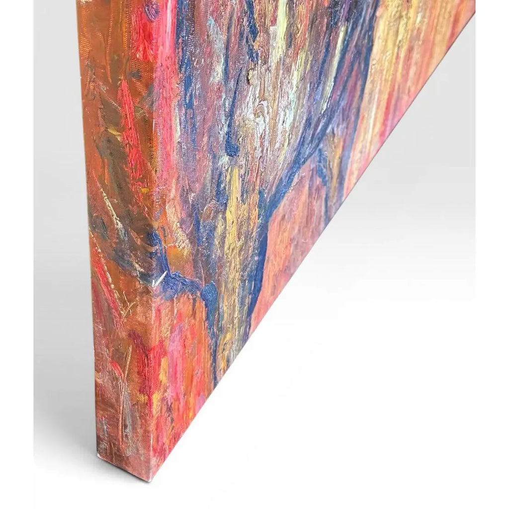 Oversized Mid-Century Western Expressionist Bison Buffalo Original Impasto Oil Painting Gallery Wrap Canvas