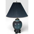 Vintage Hollywood Regency Ombre Ceramic Ginger Jar Table Lamp With Navy Pleated Shade