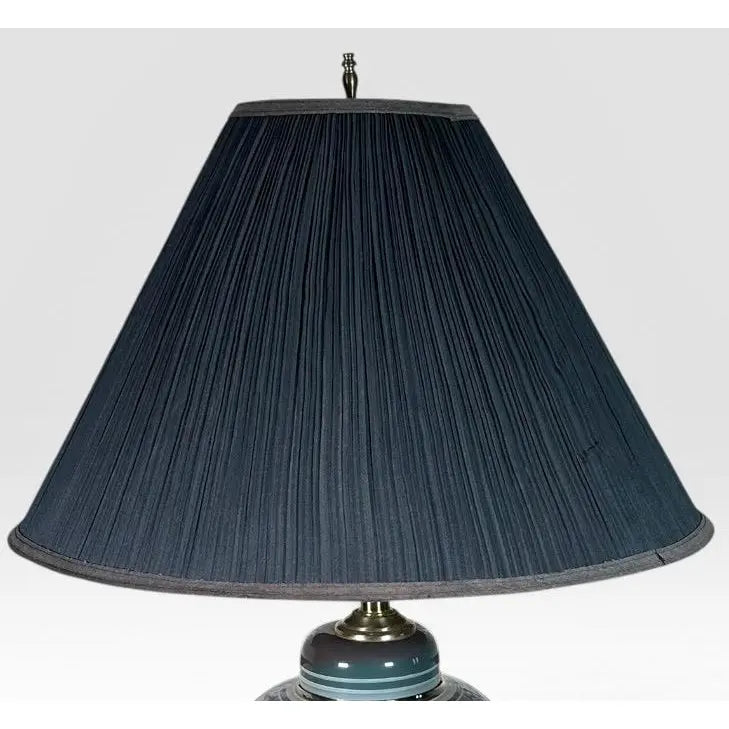 Vintage Hollywood Regency Ombre Ceramic Ginger Jar Table Lamp With Navy Pleated Shade
