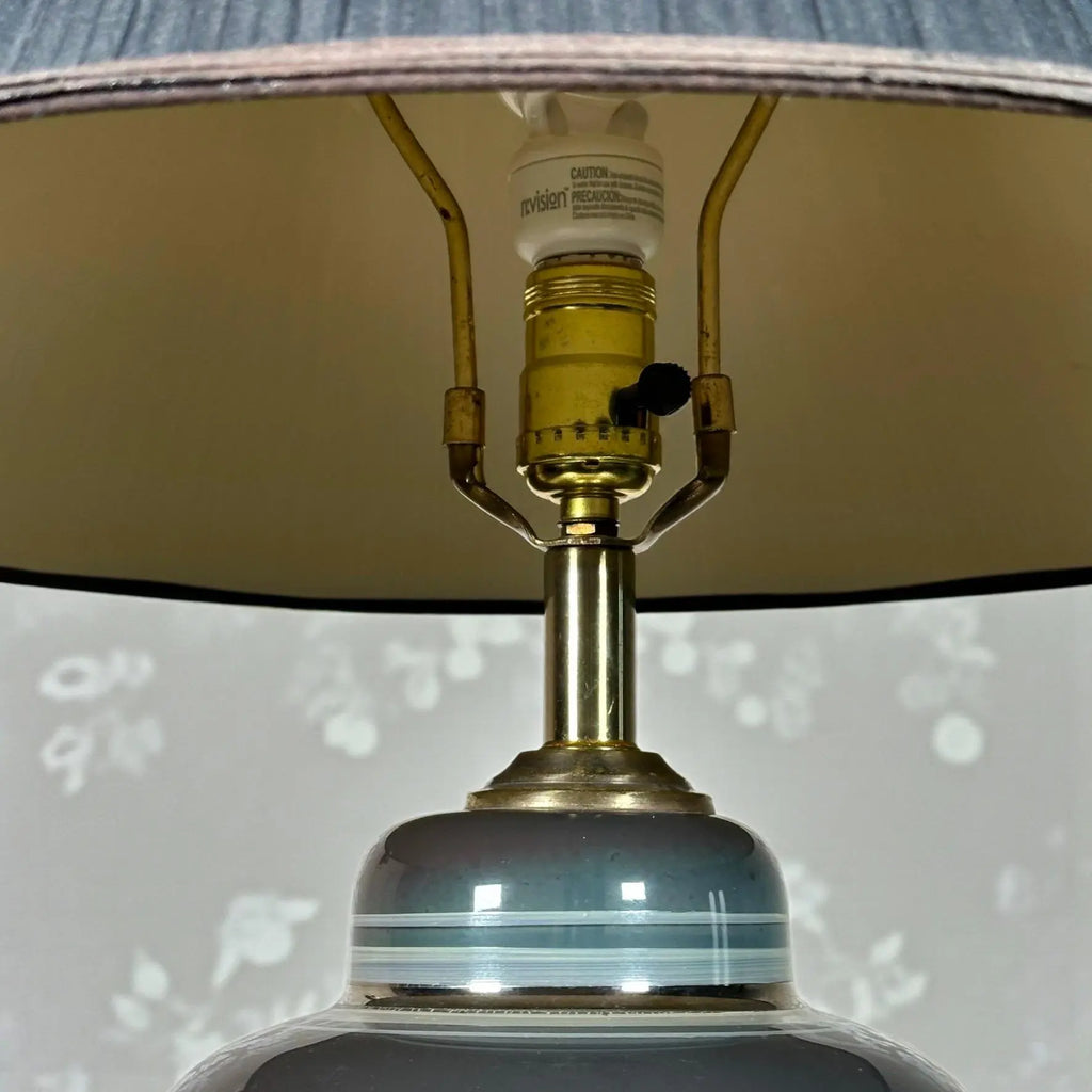 Vintage Hollywood Regency Ombre Ceramic Ginger Jar Table Lamp With Navy Pleated Shade