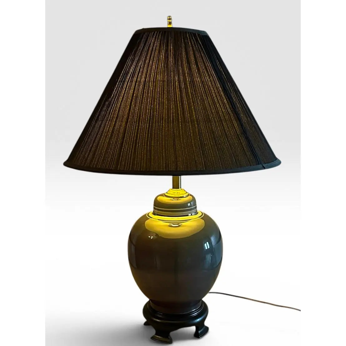 Vintage Hollywood Regency Ombre Ceramic Ginger Jar Table Lamp With Navy Pleated Shade