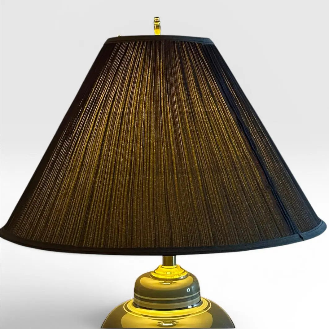 Vintage Hollywood Regency Ombre Ceramic Ginger Jar Table Lamp With Navy Pleated Shade