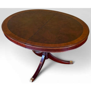 Vintage Drexel Chippendale Mahogany Pedestal Dining Table With Burlwood Veneer Top