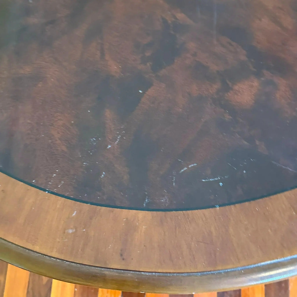Vintage Drexel Chippendale Mahogany Pedestal Dining Table With Burlwood Veneer Top