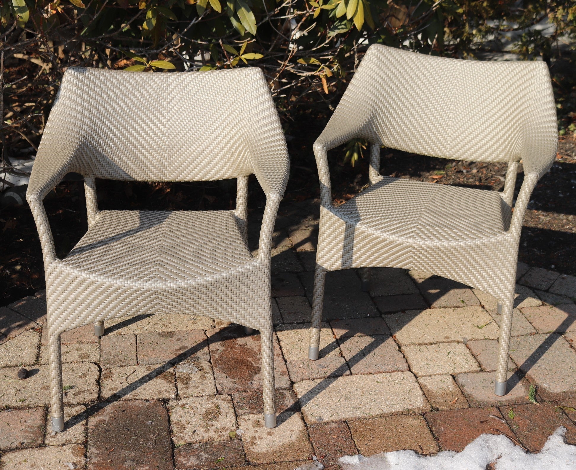 Janice Feldman for Janus et Cie Amari Outdoor Low Back Lounge Chairs - Pair - Limestone Finish