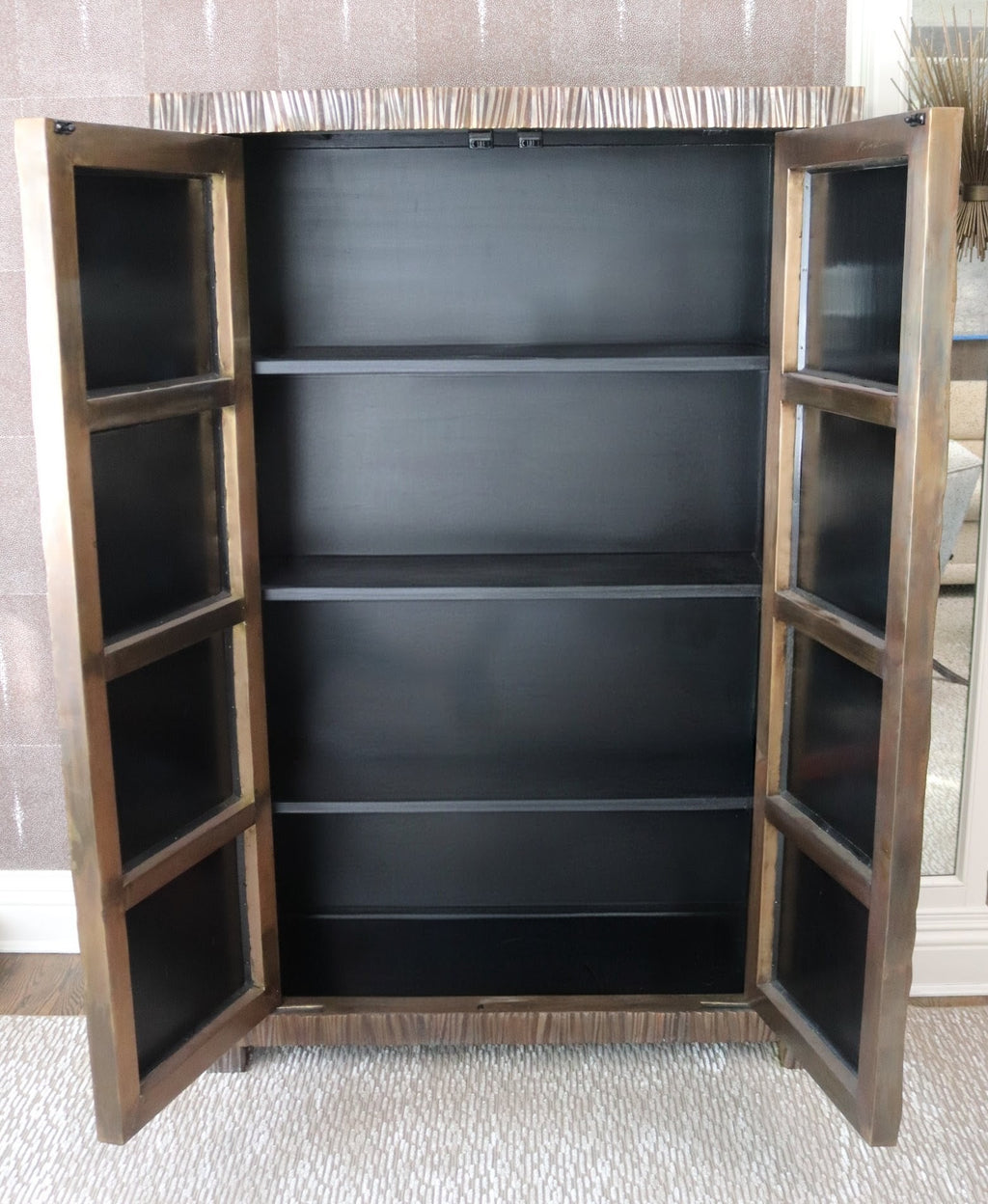 Exceptional 66” Robert Kuo Limited Edition Signed Hand-Repoussé "Pleats" Copper Armoire