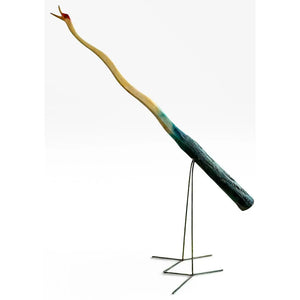 Monumental Denver and Ter Borders Hand Carved Wood Crane Sculpture With Welded Rebar Feet