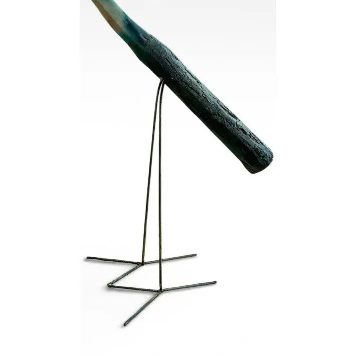Monumental Denver and Ter Borders Hand Carved Wood Crane Sculpture With Welded Rebar Feet