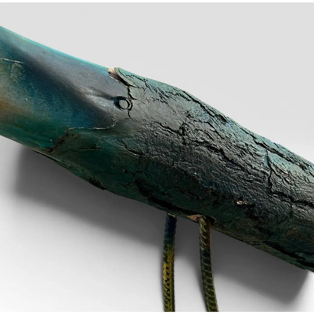 Monumental Denver and Ter Borders Hand Carved Wood Crane Sculpture With Welded Rebar Feet