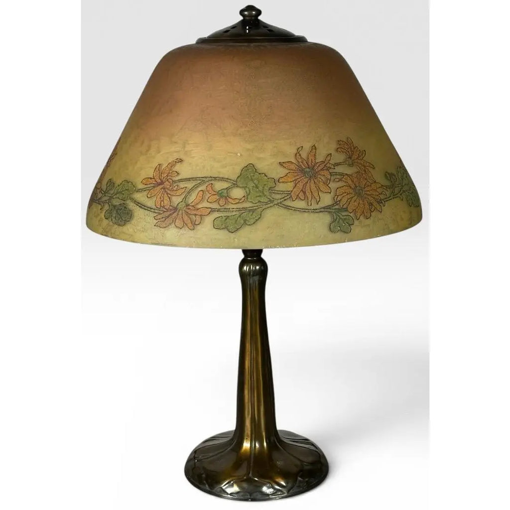 Antique Handel Reverse Painted Glass Floral Boudoir Table Lamp