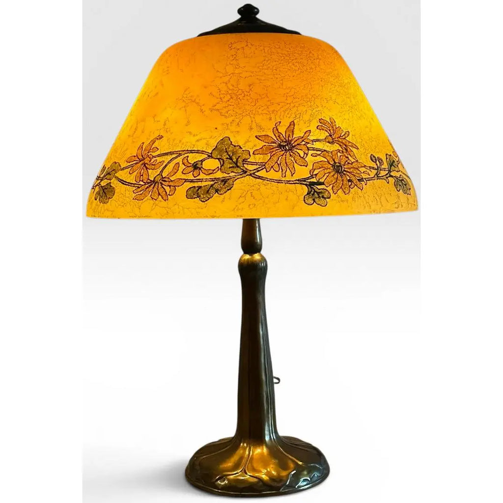 Antique Handel Reverse Painted Glass Floral Boudoir Table Lamp