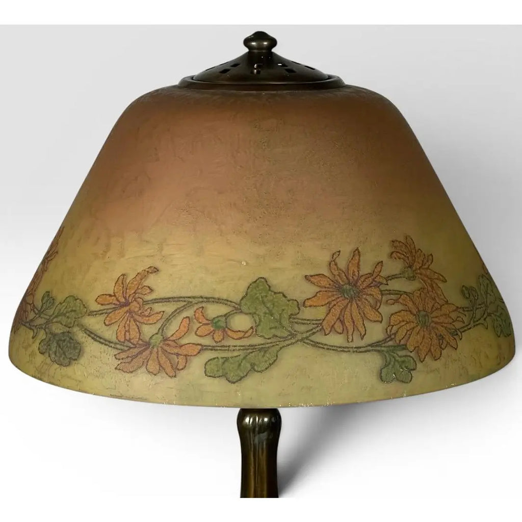 Antique Handel Reverse Painted Glass Floral Boudoir Table Lamp