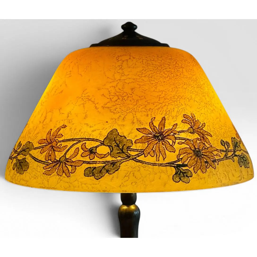 Antique Handel Reverse Painted Glass Floral Boudoir Table Lamp