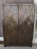 Exceptional 66” Robert Kuo Limited Edition Signed Hand-Repoussé "Pleats" Copper Armoire