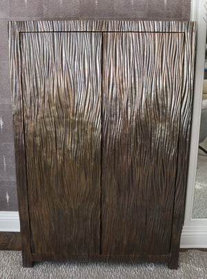 Exceptional 66” Robert Kuo Limited Edition Signed Hand-Repoussé "Pleats" Copper Armoire