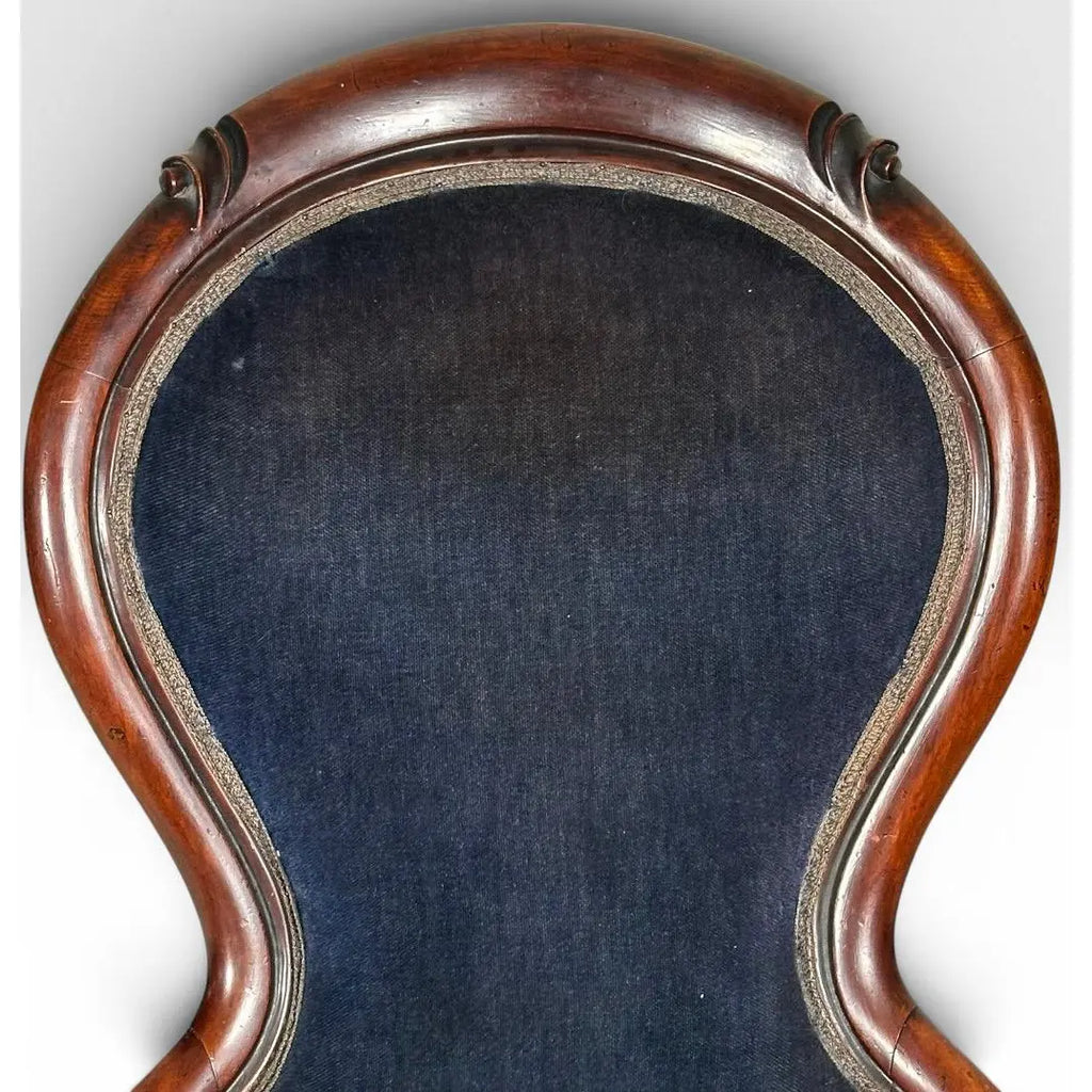 Antique Victorian Walnut Rococo Revival Navy Velvet Parlor Chair