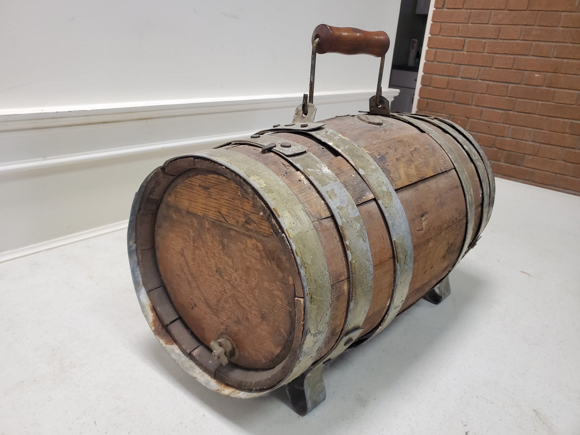 Antique 19th Century Naval Merchantman Grog Barrel with Iron Bale Handle