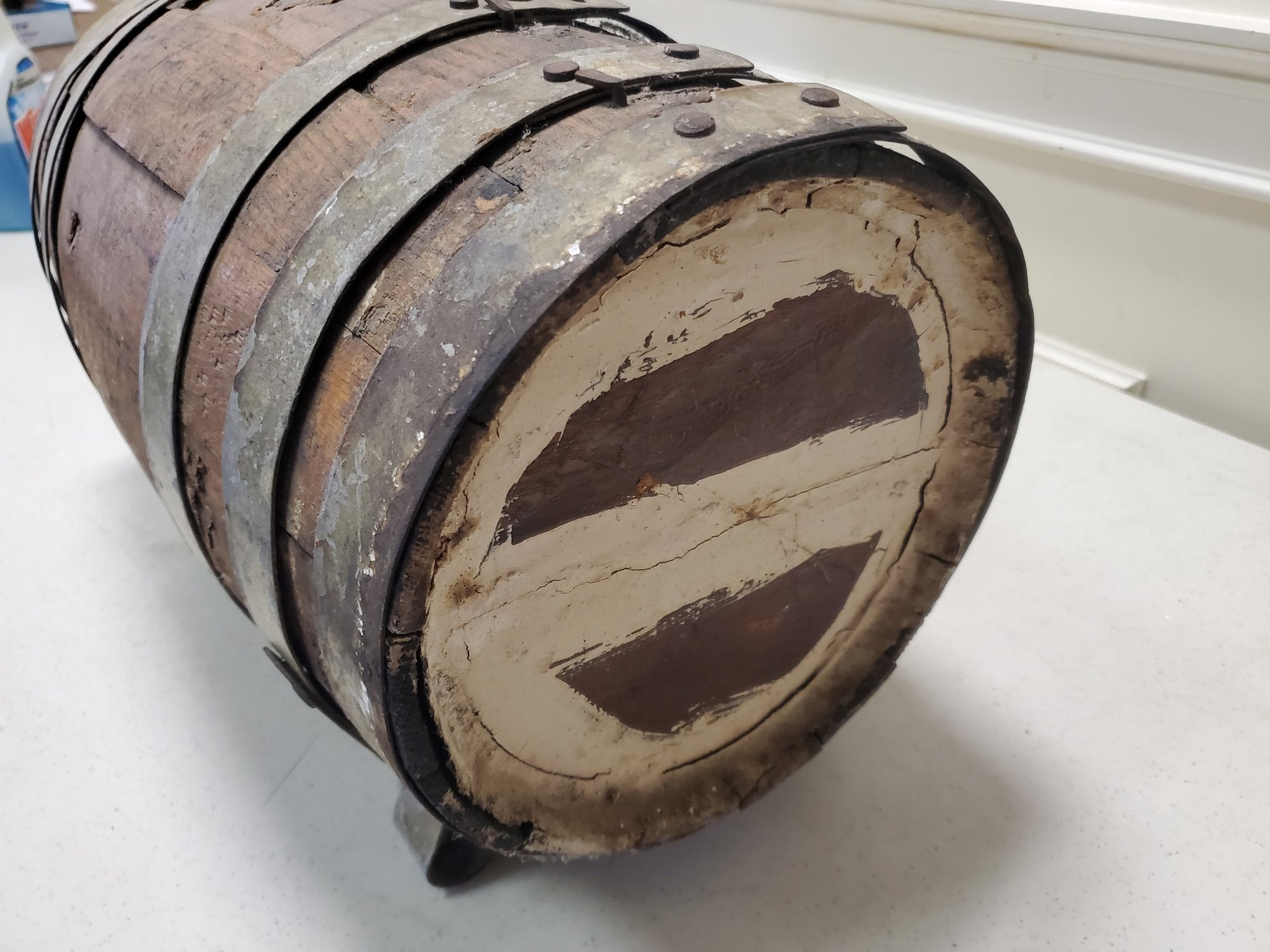 Antique 19th Century Naval Merchantman Grog Barrel with Iron Bale Handle