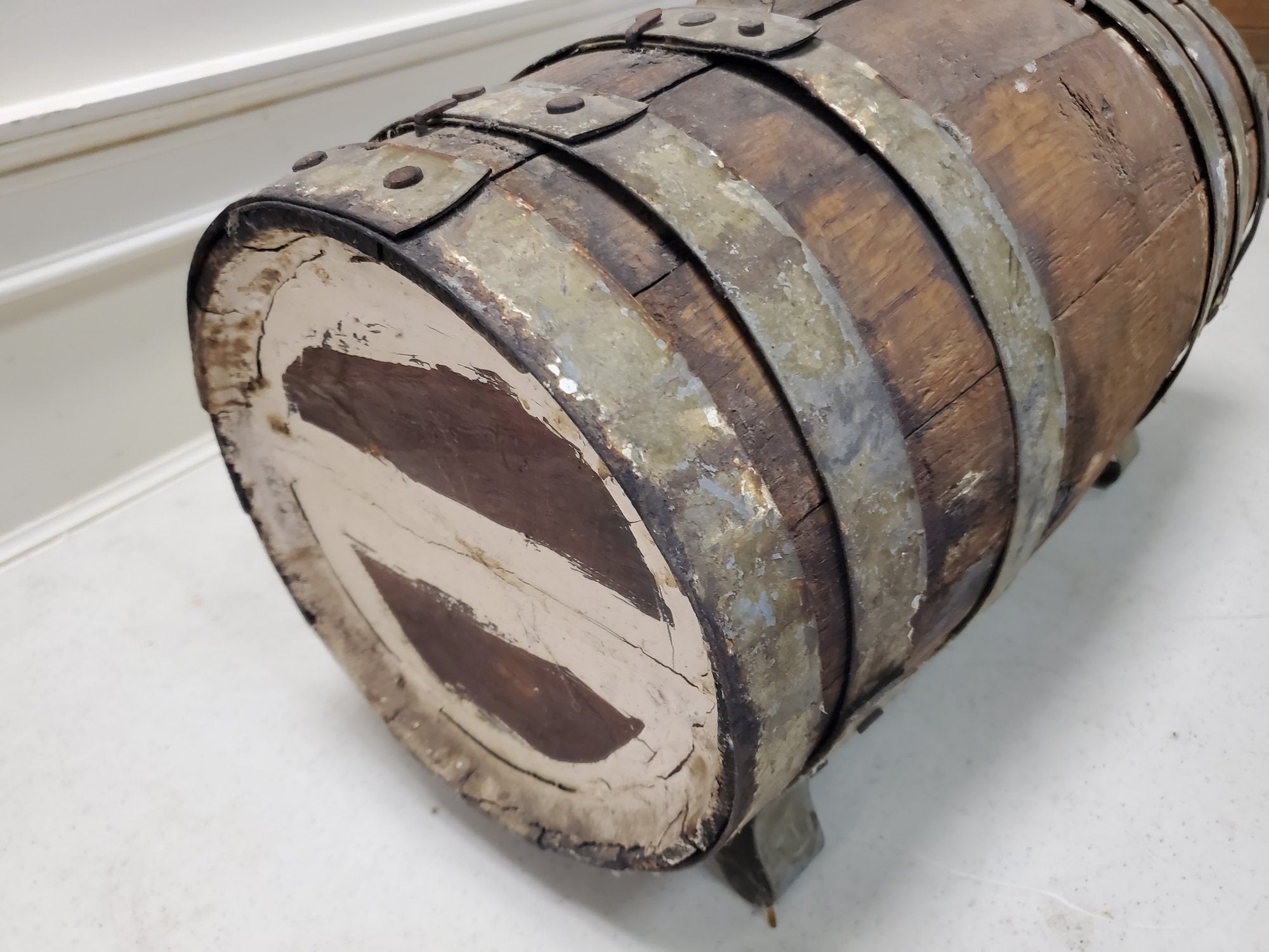 Antique 19th Century Naval Merchantman Grog Barrel with Iron Bale Handle