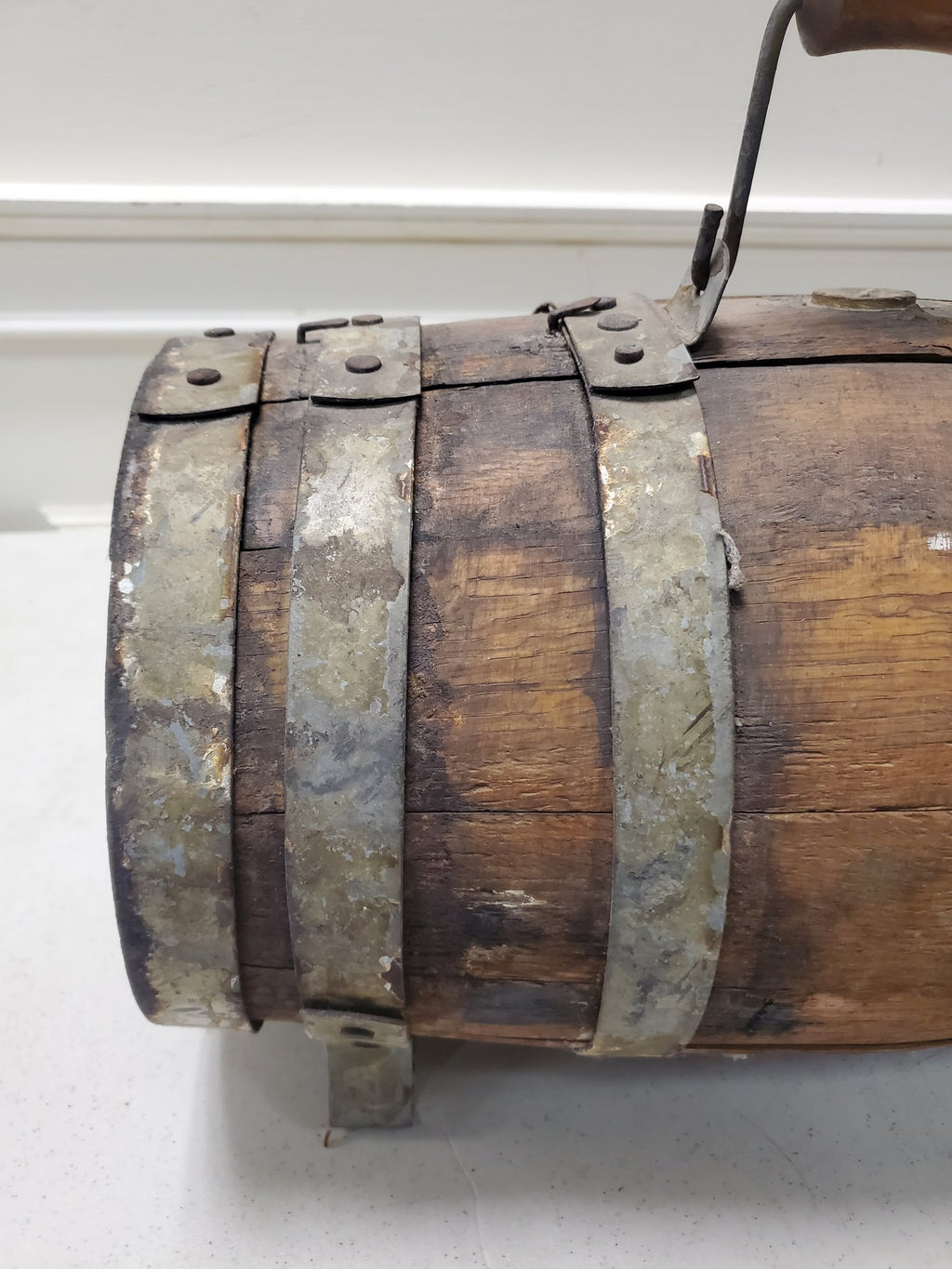 Antique 19th Century Naval Merchantman Grog Barrel with Iron Bale Handle