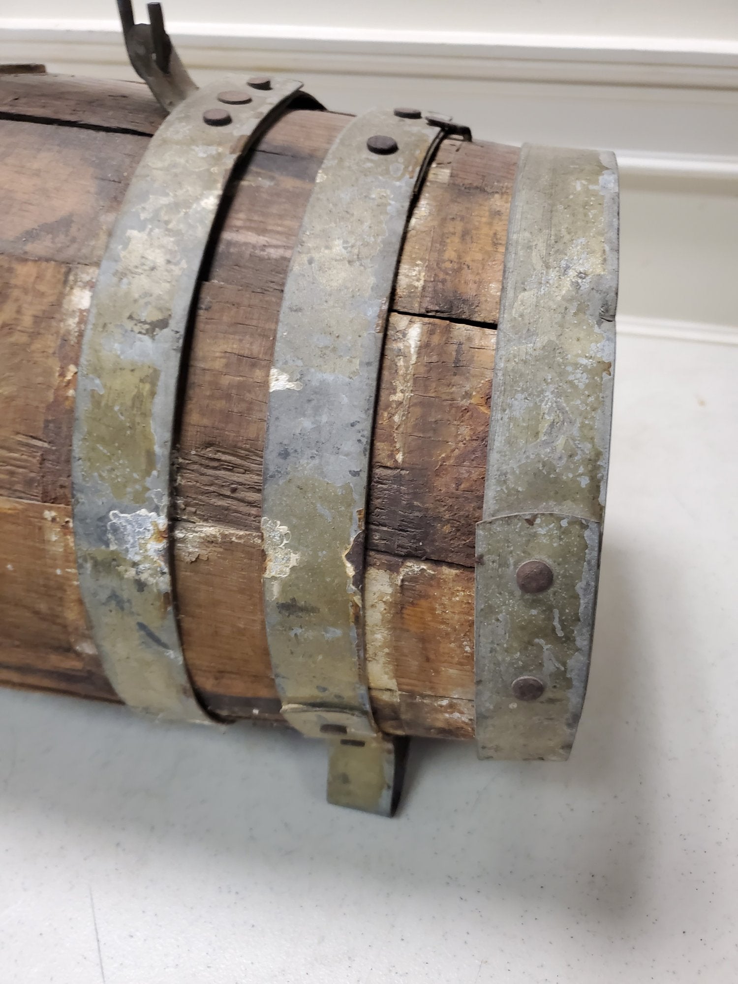 Antique 19th Century Naval Merchantman Grog Barrel with Iron Bale Handle