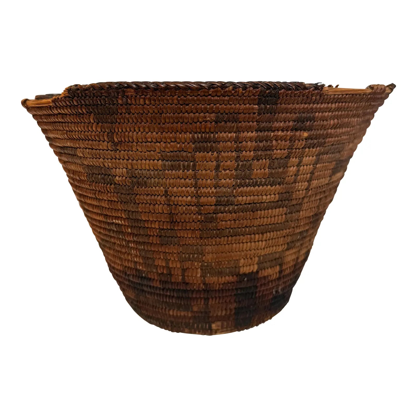 Antique Western Apache Coiled Storage Basket - 12” Hand Woven in the Style of Native American Art