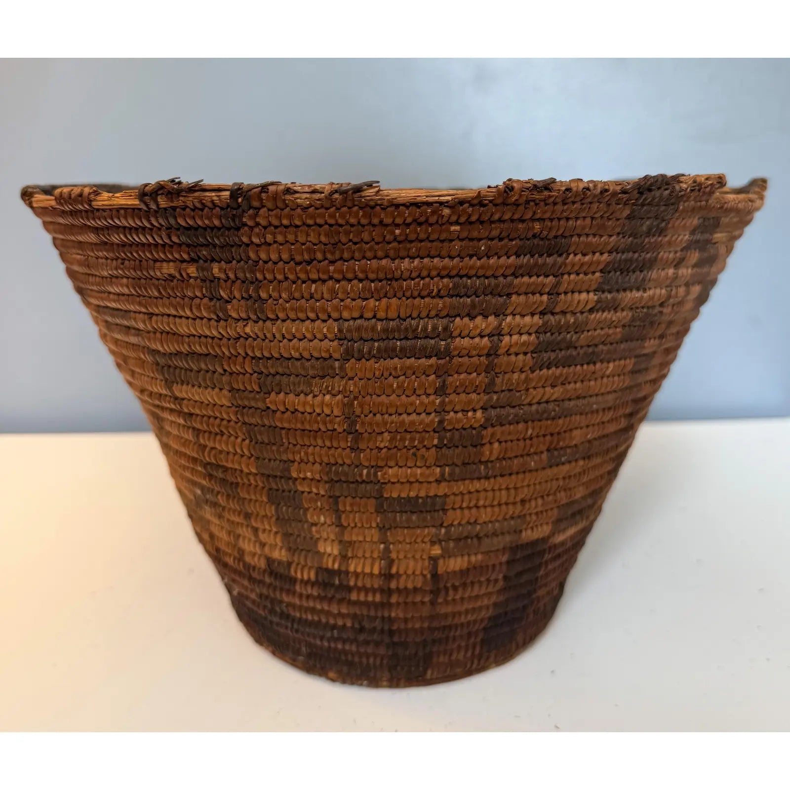 Antique Western Apache Coiled Storage Basket - 12” Hand Woven in the Style of Native American Art