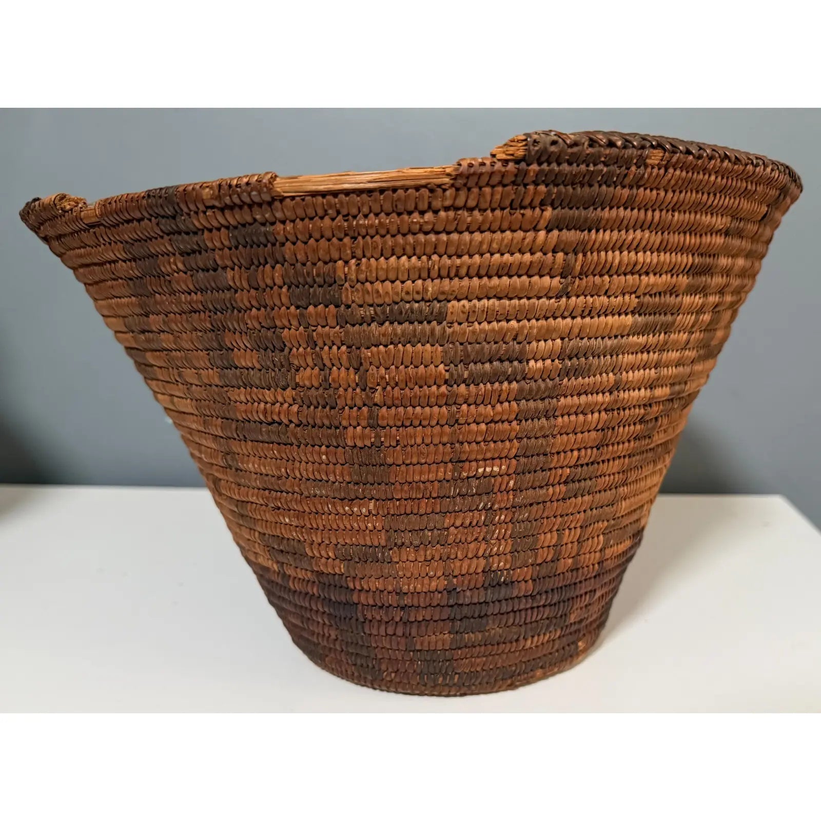 Antique Western Apache Coiled Storage Basket - 12” Hand Woven in the Style of Native American Art