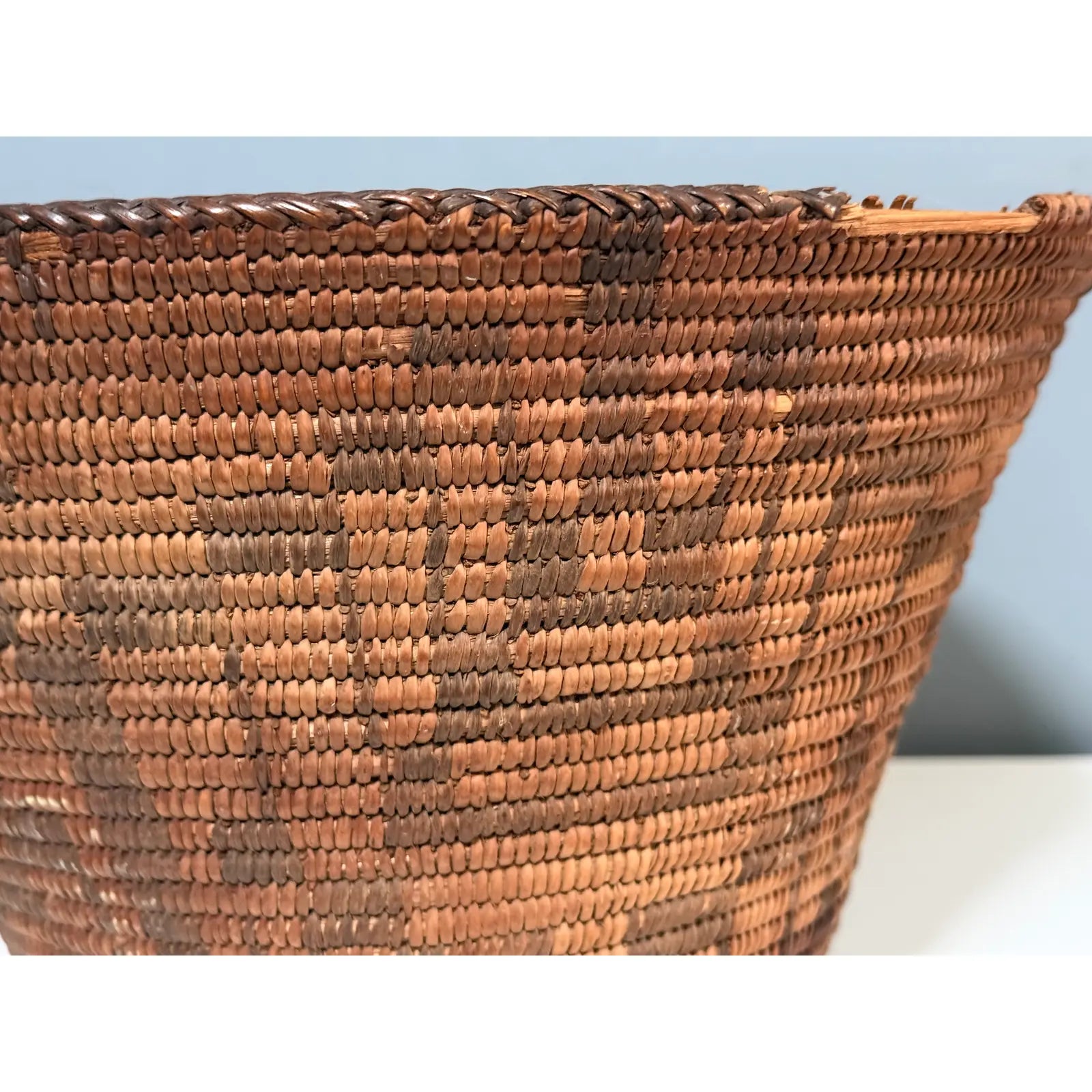 Antique Western Apache Coiled Storage Basket - 12” Hand Woven in the Style of Native American Art