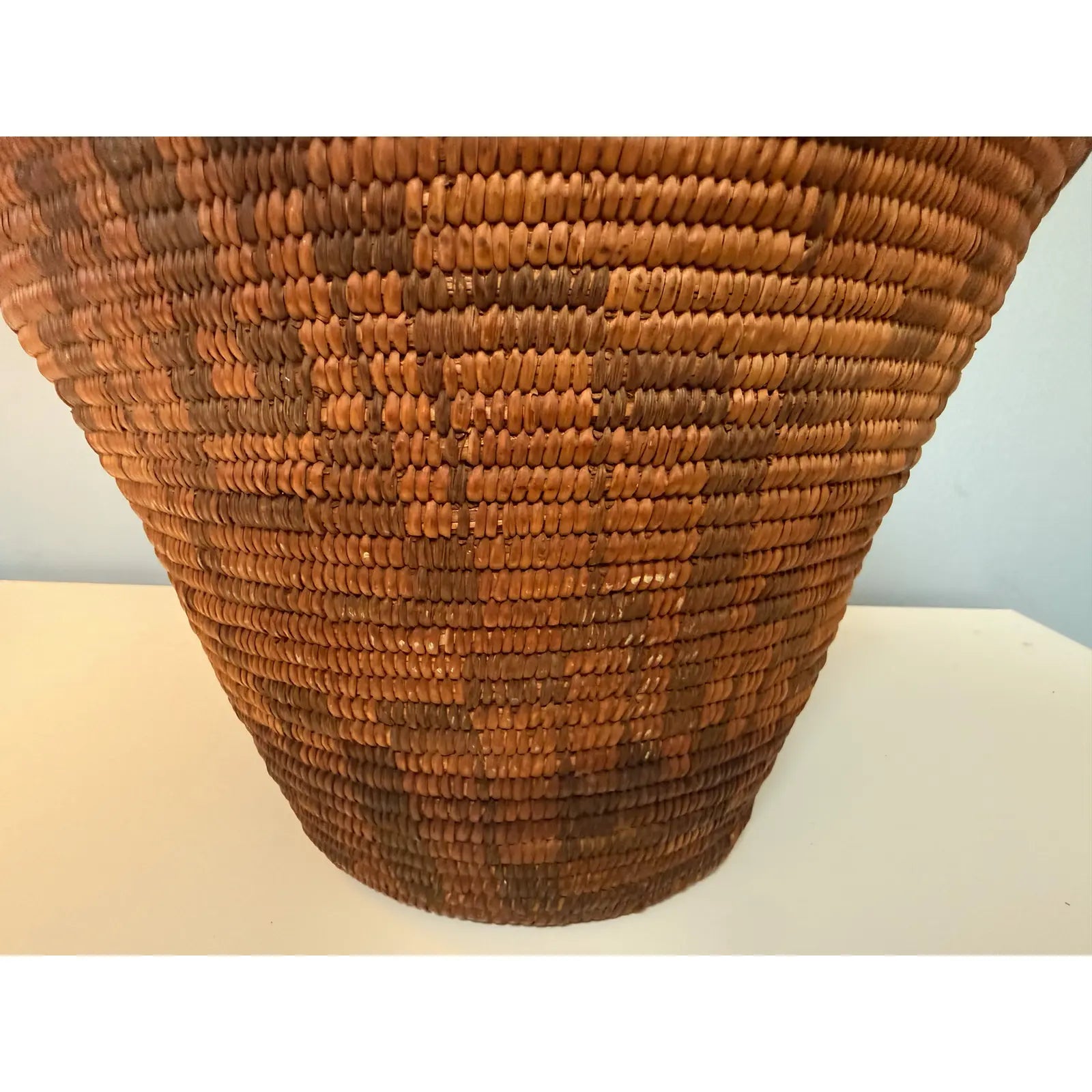 Antique Western Apache Coiled Storage Basket - 12” Hand Woven in the Style of Native American Art