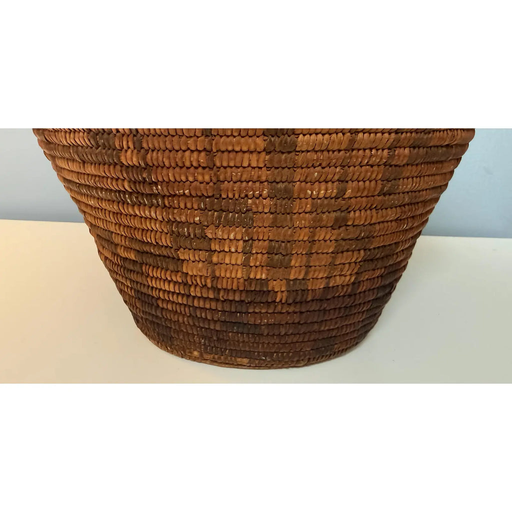 Antique Western Apache Coiled Storage Basket - 12” Hand Woven in the Style of Native American Art