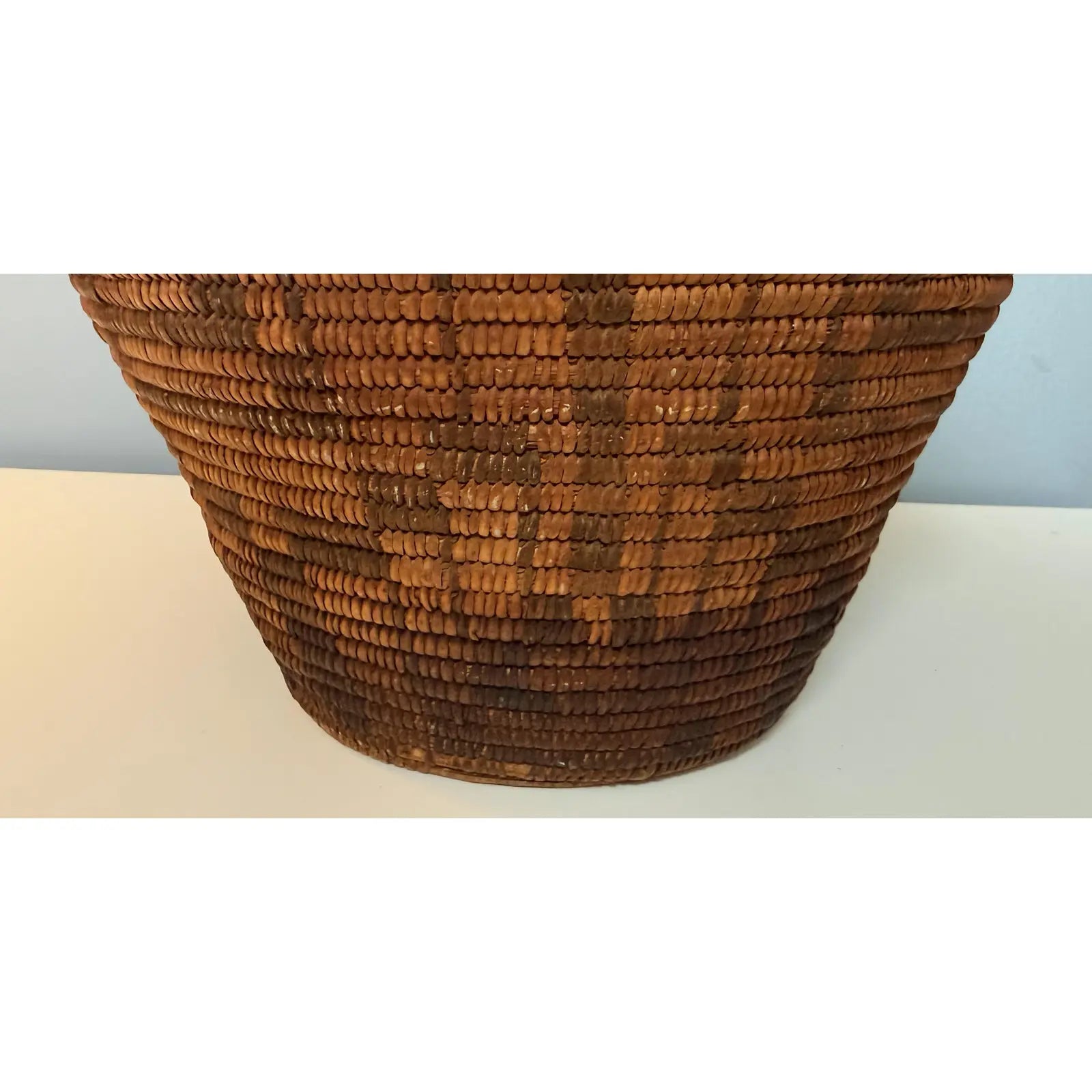 Antique Western Apache Coiled Storage Basket - 12” Hand Woven in the Style of Native American Art