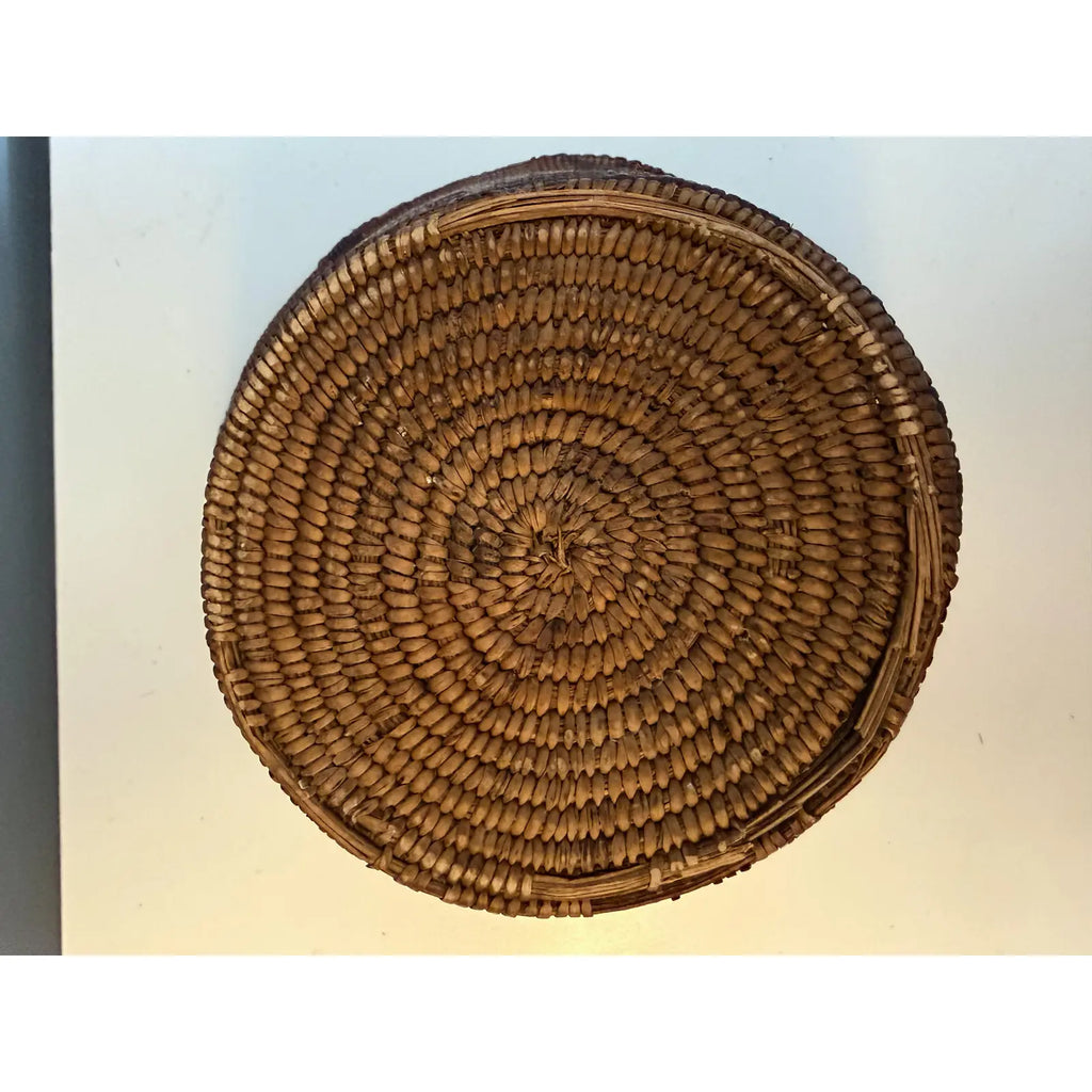 Antique Western Apache Coiled Storage Basket - 12” Hand Woven in the Style of Native American Art