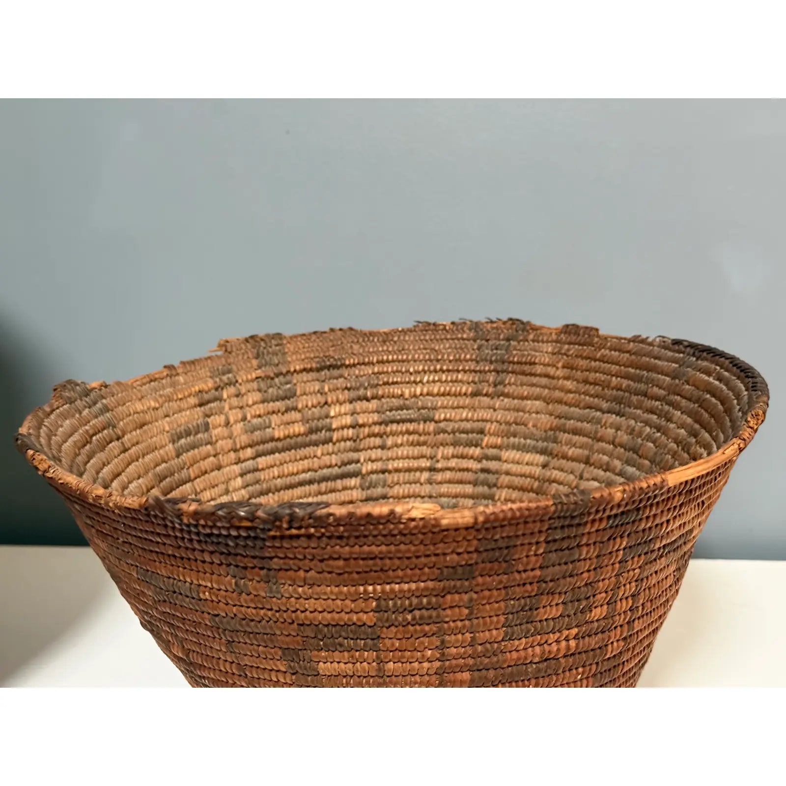 Antique Western Apache Coiled Storage Basket - 12” Hand Woven in the Style of Native American Art