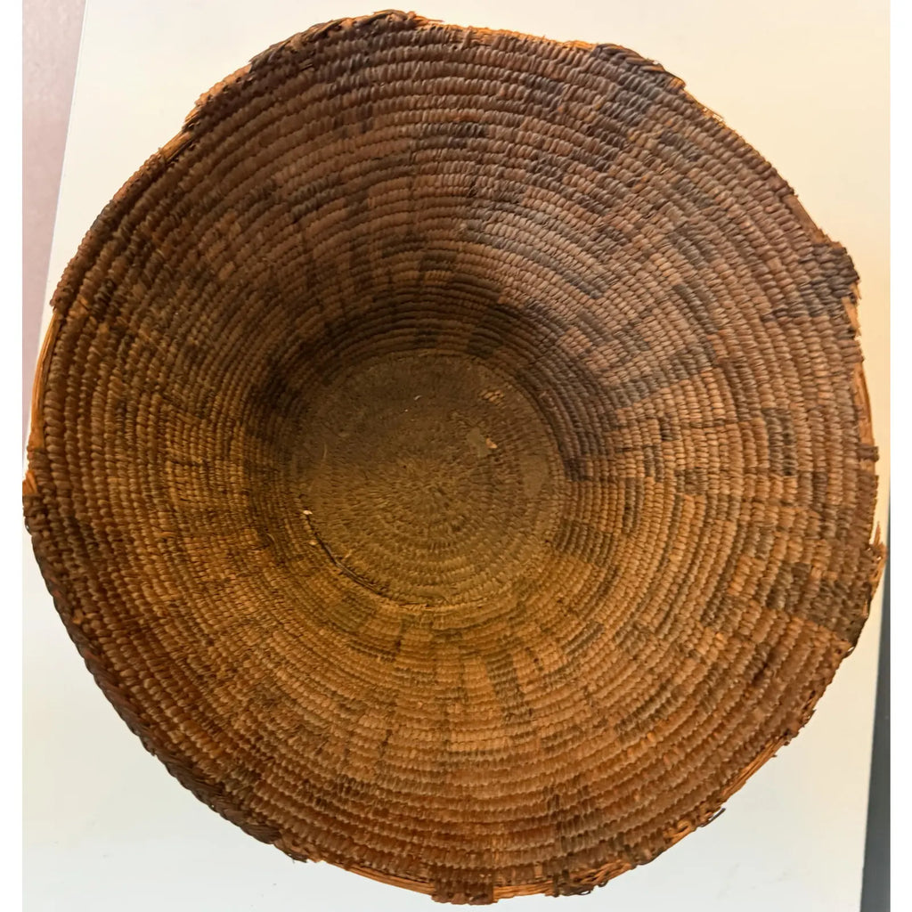 Antique Western Apache Coiled Storage Basket - 12” Hand Woven in the Style of Native American Art