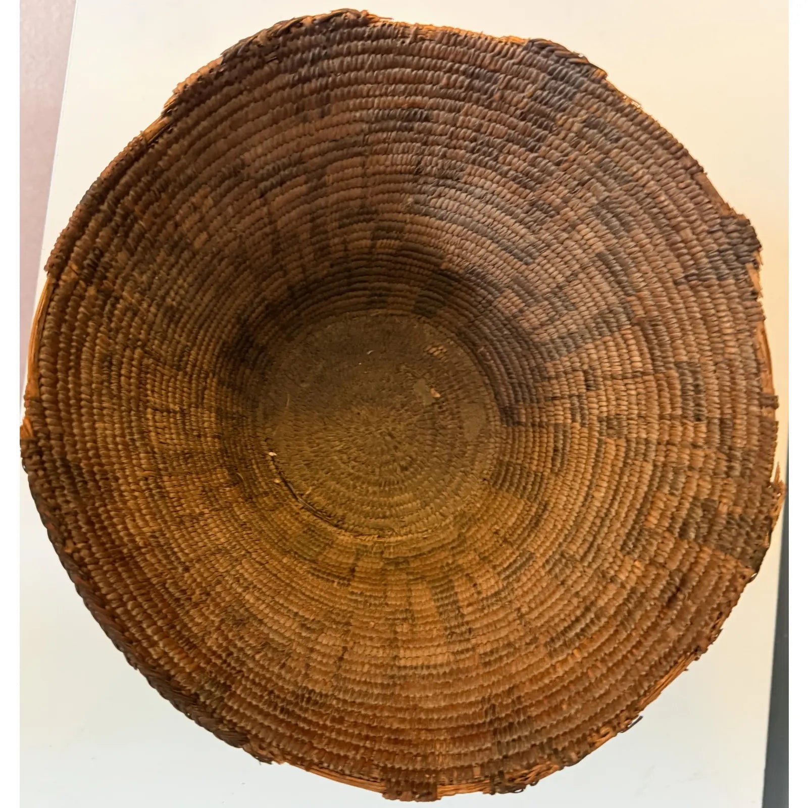 Antique Western Apache Coiled Storage Basket - 12” Hand Woven in the Style of Native American Art
