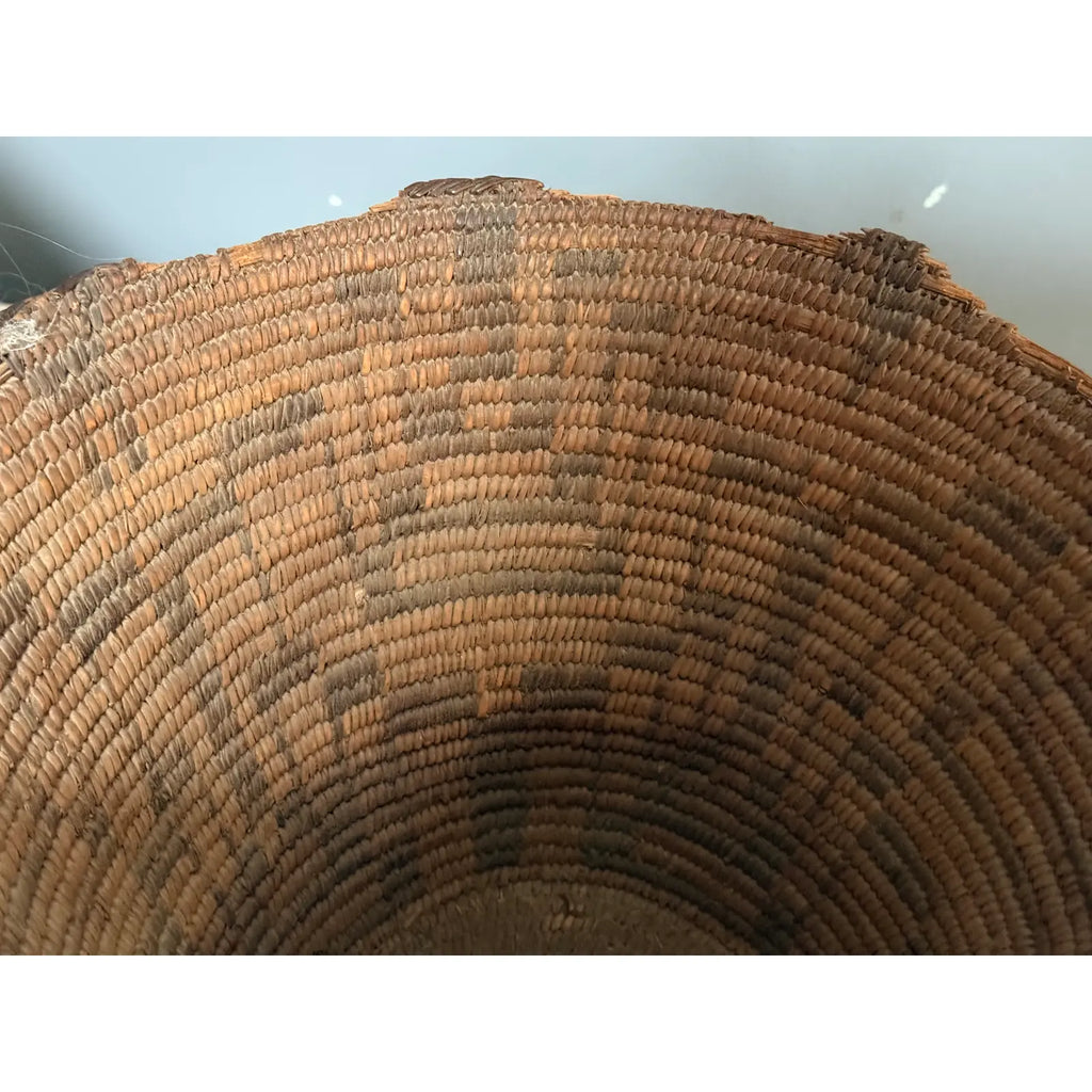 Antique Western Apache Coiled Storage Basket - 12” Hand Woven in the Style of Native American Art