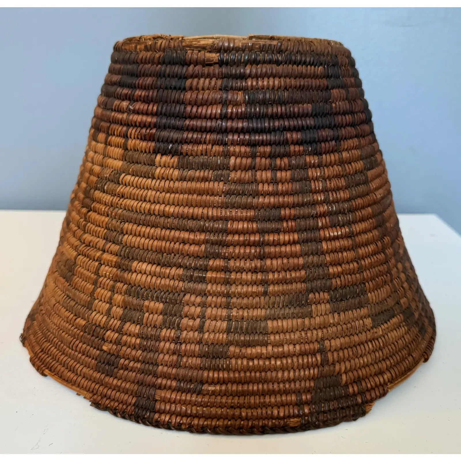 Antique Western Apache Coiled Storage Basket - 12” Hand Woven in the Style of Native American Art