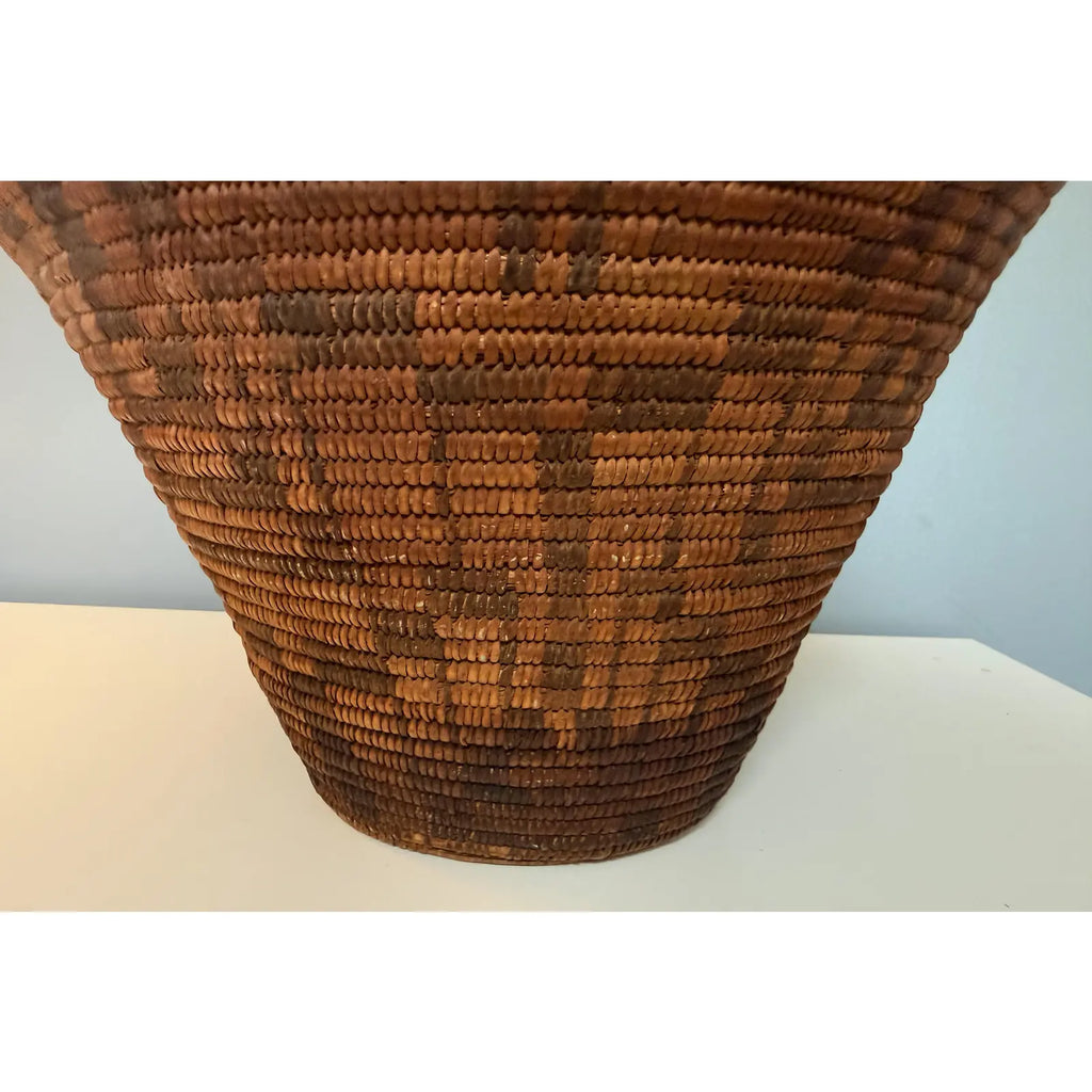 Antique Western Apache Coiled Storage Basket - 12” Hand Woven in the Style of Native American Art
